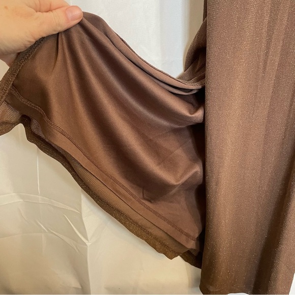 CANDALITE Women’s Brown Sparkle Cut Out Floor Length Body Con Dress Size Med - Picture 12 of 12